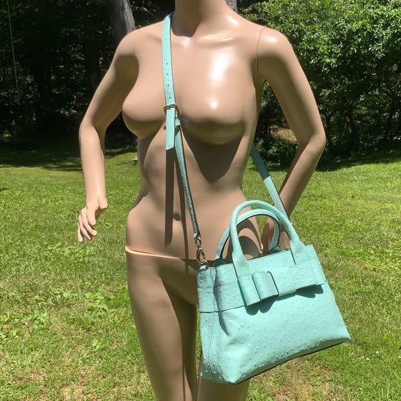 NWT $429 kate spade | Provence Charm City Ostrich Satchel Bag | Robin’s Egg Blue - Picture 5 of 15